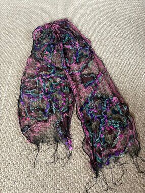 Fleurs by Elegant Additions Scarf Purple Pink Mesh Metallic Ethereal Whimsical